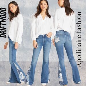 DRIFTWOOD FARRAH FLARE PATCH UP JEANS NWT POOL BLUE